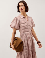 Winnie Puff Sleeve Stripe Midi Dress, Brown (CHOCOLATE), large