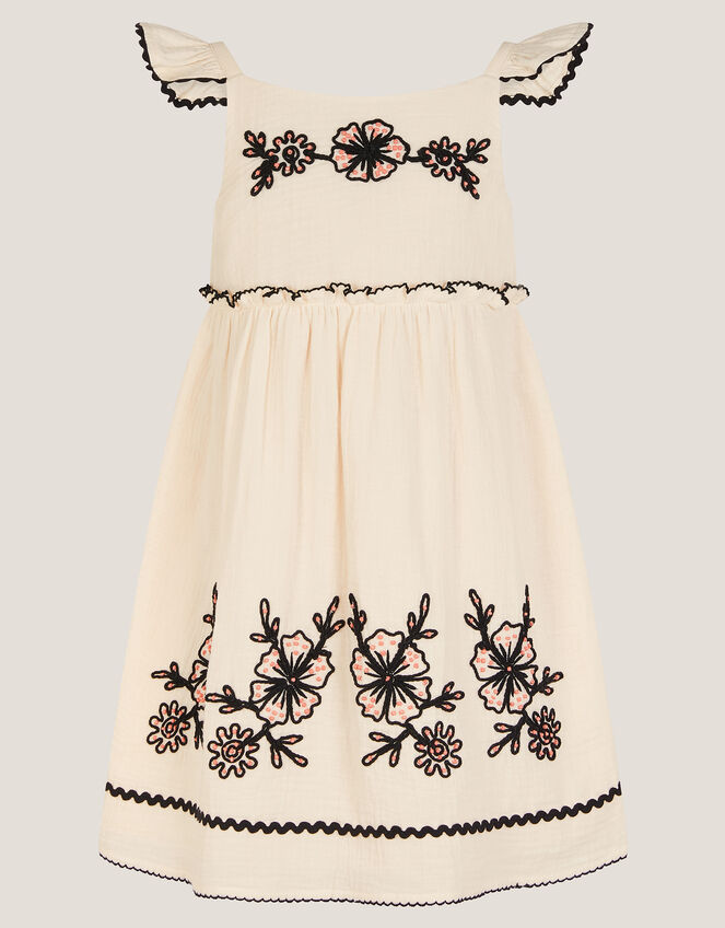 Floral Cornelli Embroidered Dress, Ivory (IVORY), large