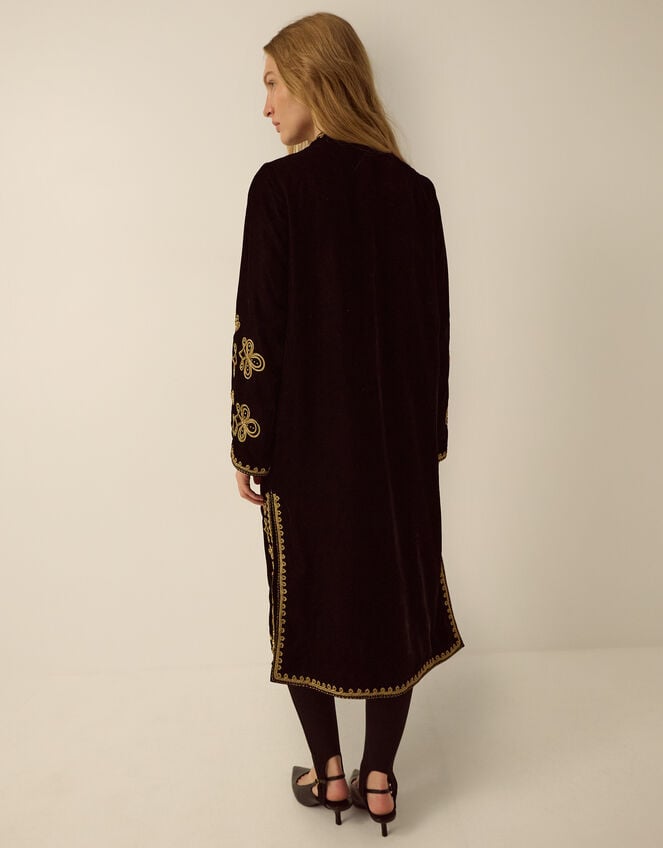 Monsoon x Queens of Archive Kate Long Embroidered Velvet Jacket, Black (BLACK), large