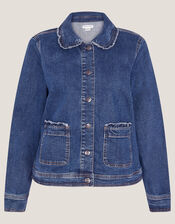 Sadie Ruffle Denim Jacket, Blue (MID AUTHENTIC BLUE), large