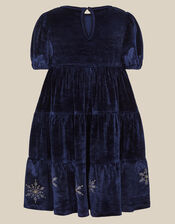 Snowflake Sparkle Velour Party Dress, Blue (NAVY), large