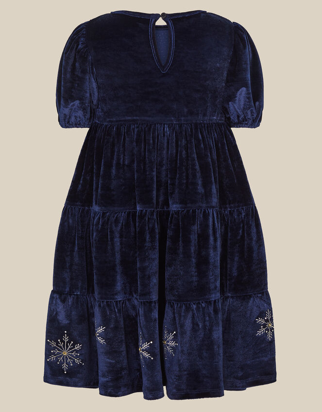 Snowflake Sparkle Velour Party Dress, Blue (NAVY), large