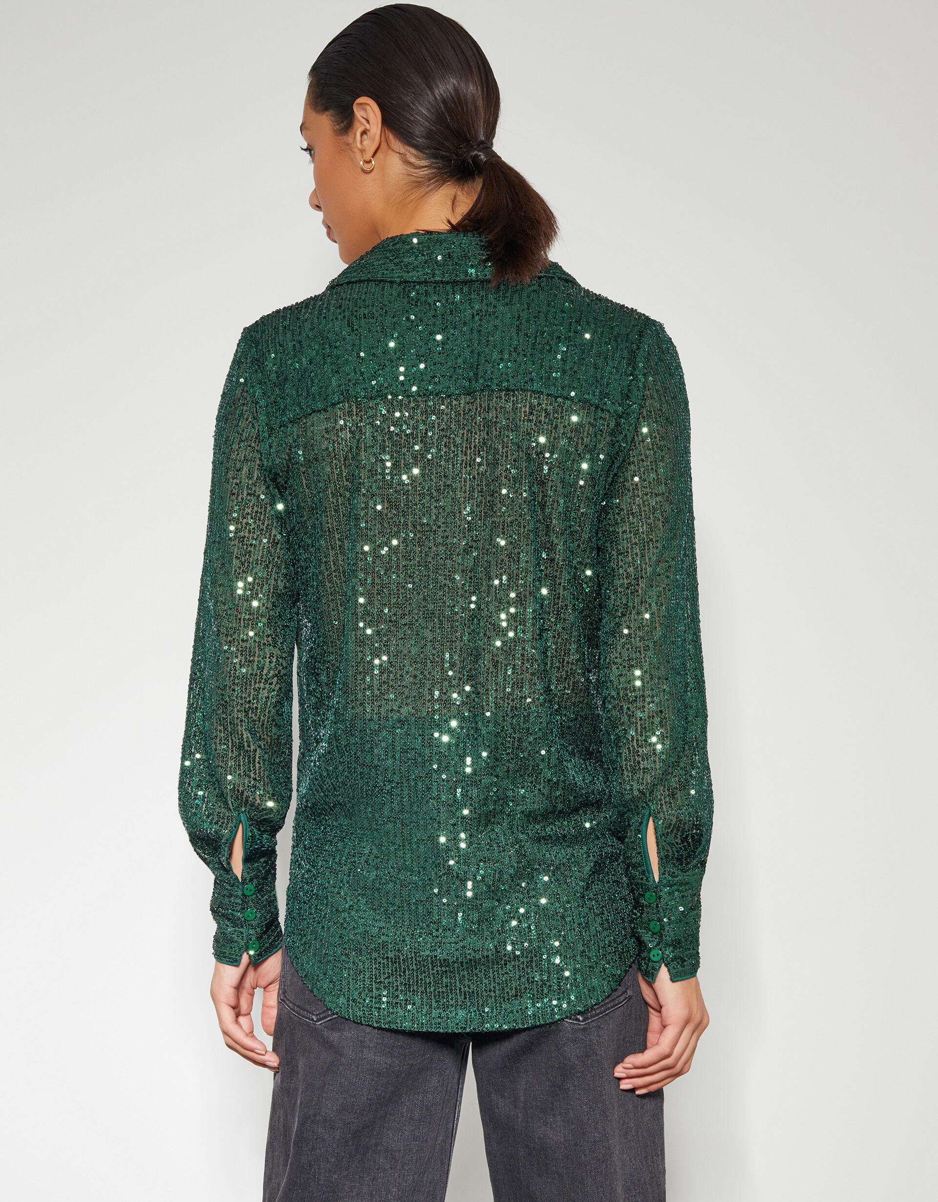 Shonda Sheer Sequin Shirt Green