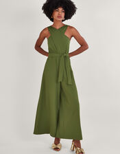 Jersey Smart Cross-over Jumpsuit, Green (KHAKI), large