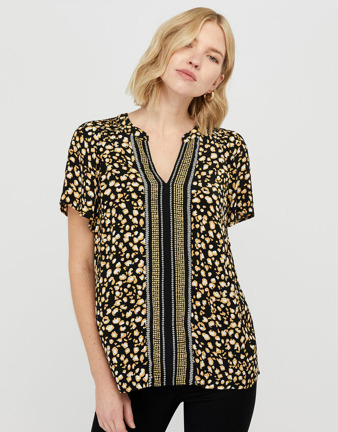 Camillia Printed Blouse in Sustainable Viscose, Black (BLACK), large