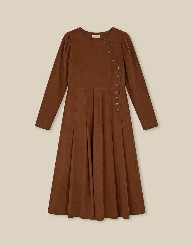 Silvia Button Stretch Corduroy Midi Dress, Tan (TAN), large