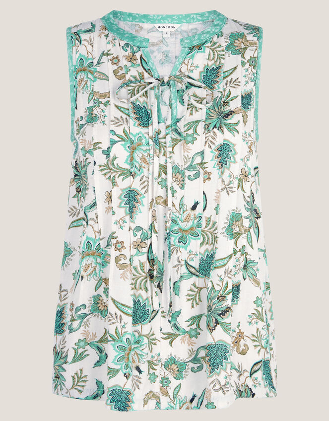 Saoirse Sleeveless Pintuck Floral Top, Ivory (IVORY), large