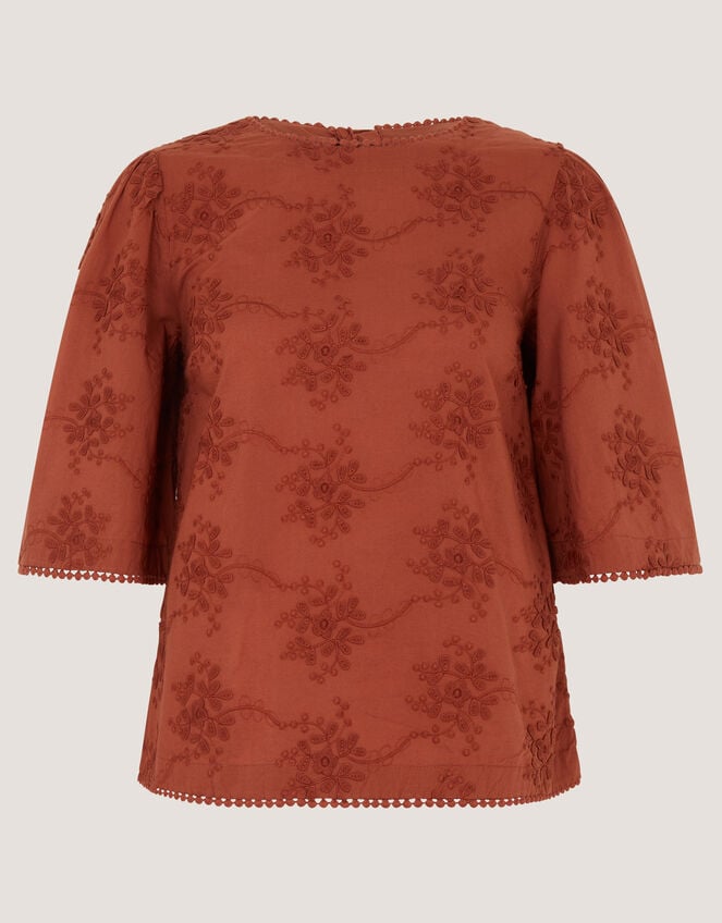 Harika Floral Embroidered Top, Brown (BROWN), large