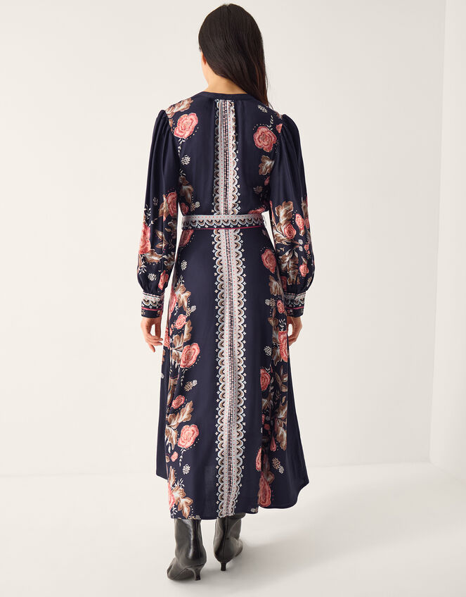 Rosalie Blouson Floral Print Midi Dress Blue