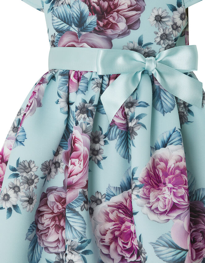 Baby Leena Floral Scuba Occasion Dress, Blue (PALE BLUE), large