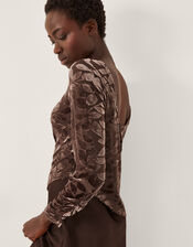 Delia Devoré Midi Slip Dress, Brown (CHOCOLATE), large