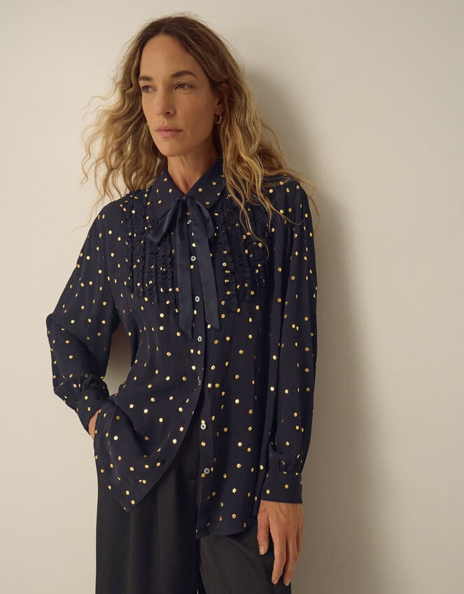 Stevie Foil Polka Dot Blouse, Blue (MIDNIGHT), large