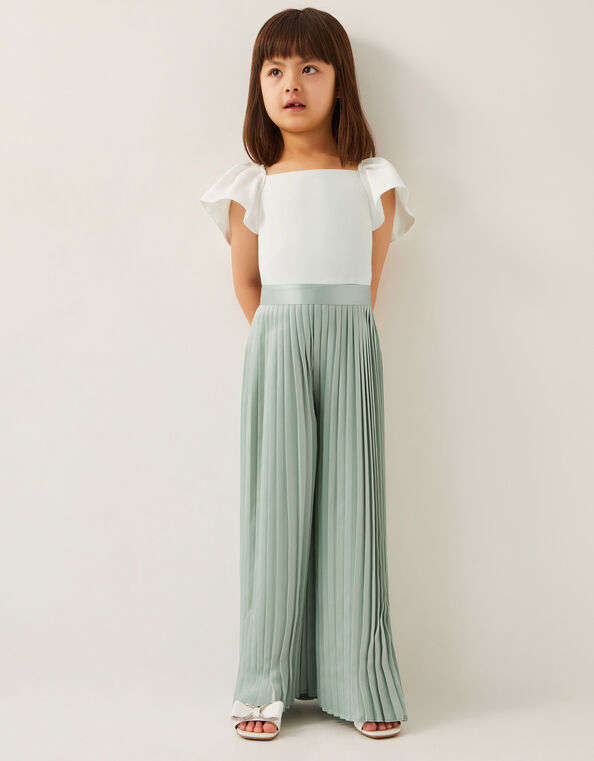 Satin Pleated Jumpsuit, Green (GREEN), large