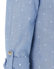 Stuart Printed Grandad Shirt with Long Sleeves, Blue (BLUE), large
