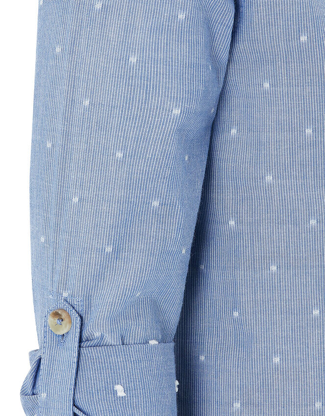 Stuart Printed Grandad Shirt with Long Sleeves, Blue (BLUE), large