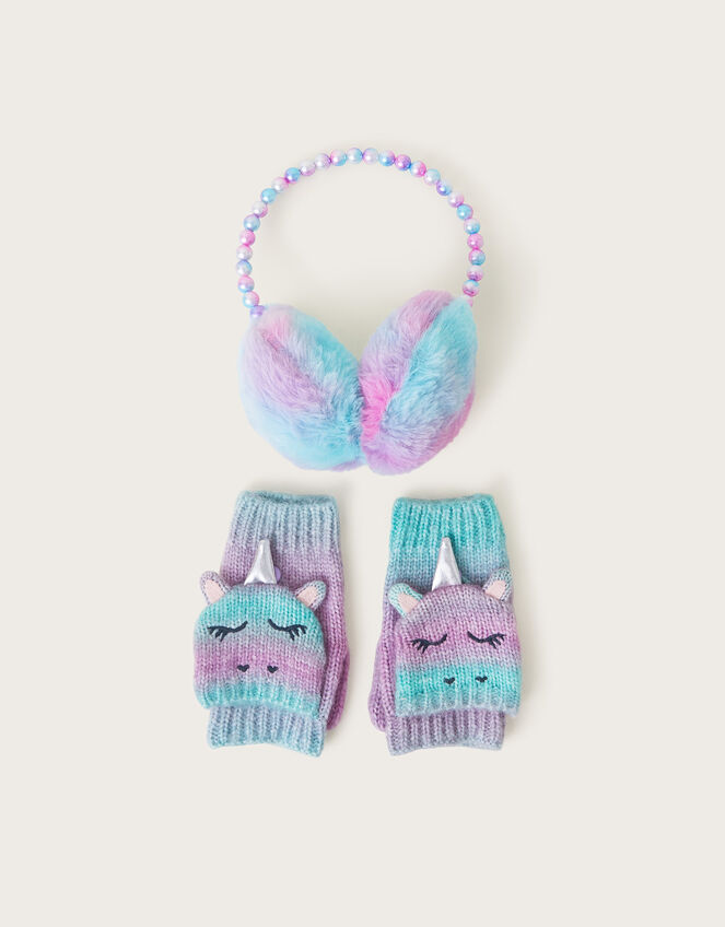 Rainbow Unicorn Mittens and Earmuffs Set, Multi (MULTI), large