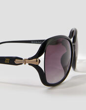 Gold Hinge Oversized Sunglasses, Black (BLACK), large