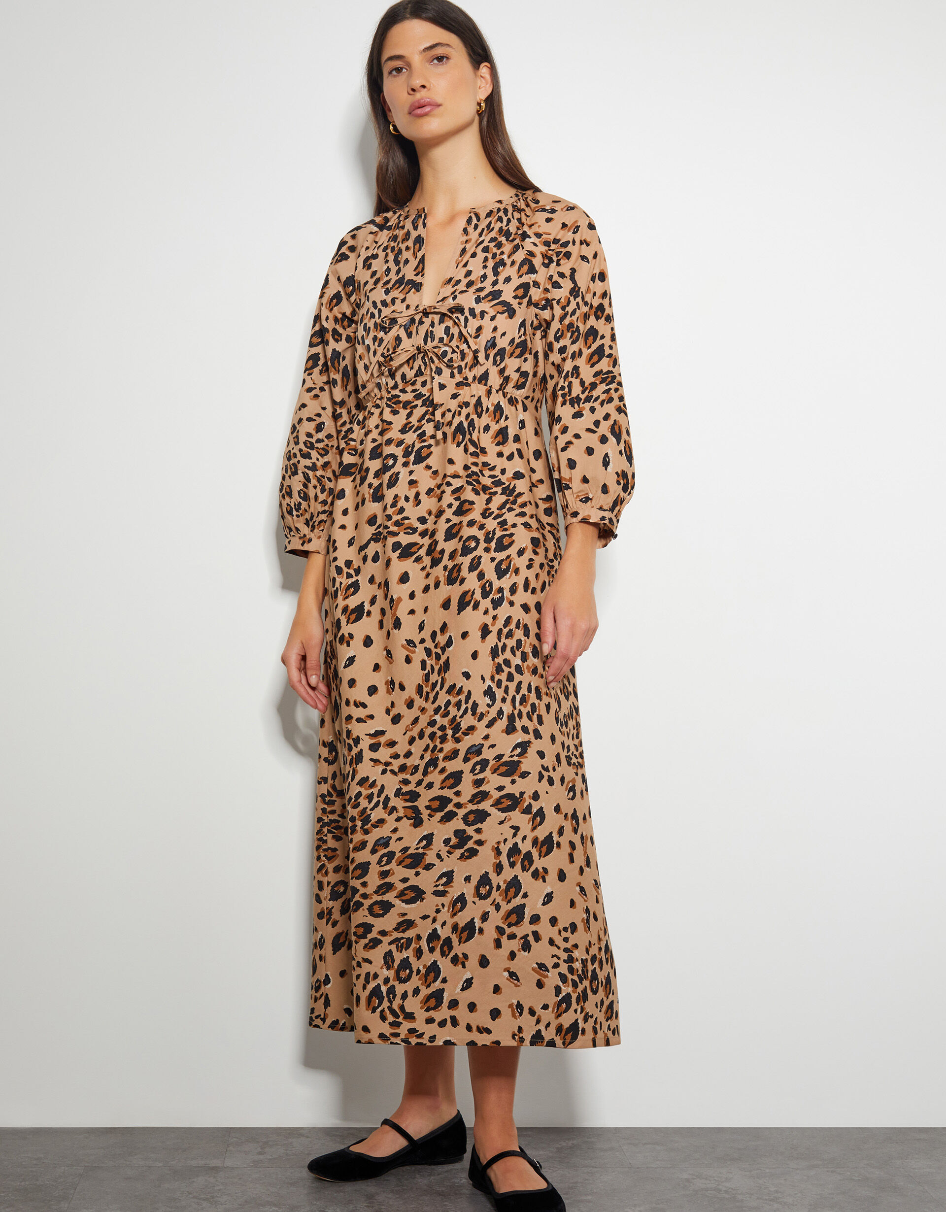 Raife Leopard Print Tie Midi Dress Natural