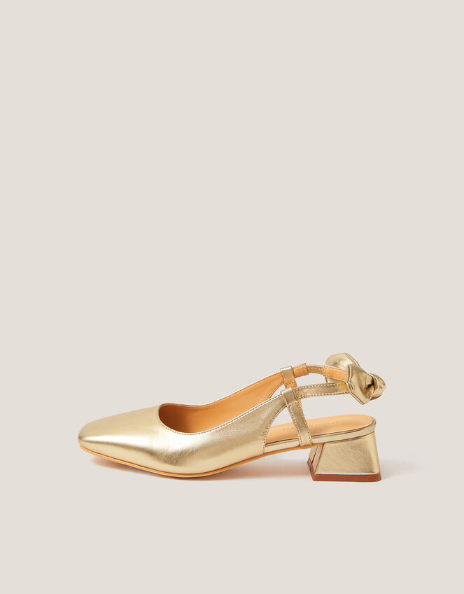 Lola Bow Slingback Heels, Gold (GOLD), large