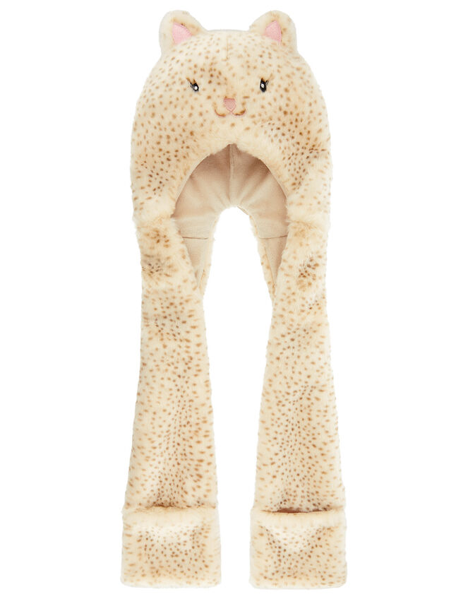 Fluffy Leopard Hat Scarf, Brown (BROWN), large
