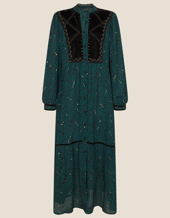 Embellished Bib Star Print Dress, Teal (TEAL), large