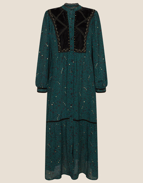 Embellished Bib Star Print Dress, Teal (TEAL), large