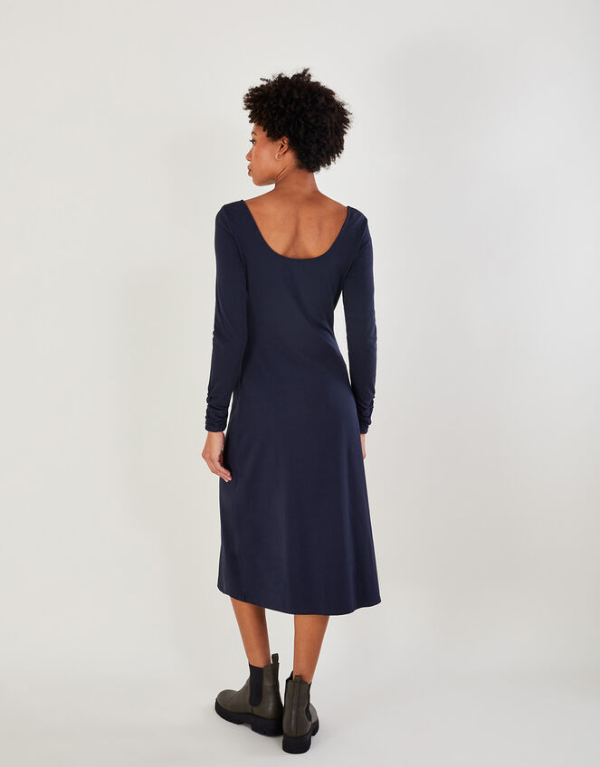 Ruched Jersey Midi Dress, Blue (NAVY), large