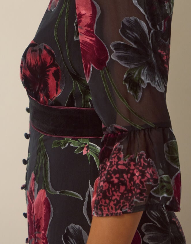 Anya Floral Devor&eacute; Maxi Dress, Red (BURGUNDY), large