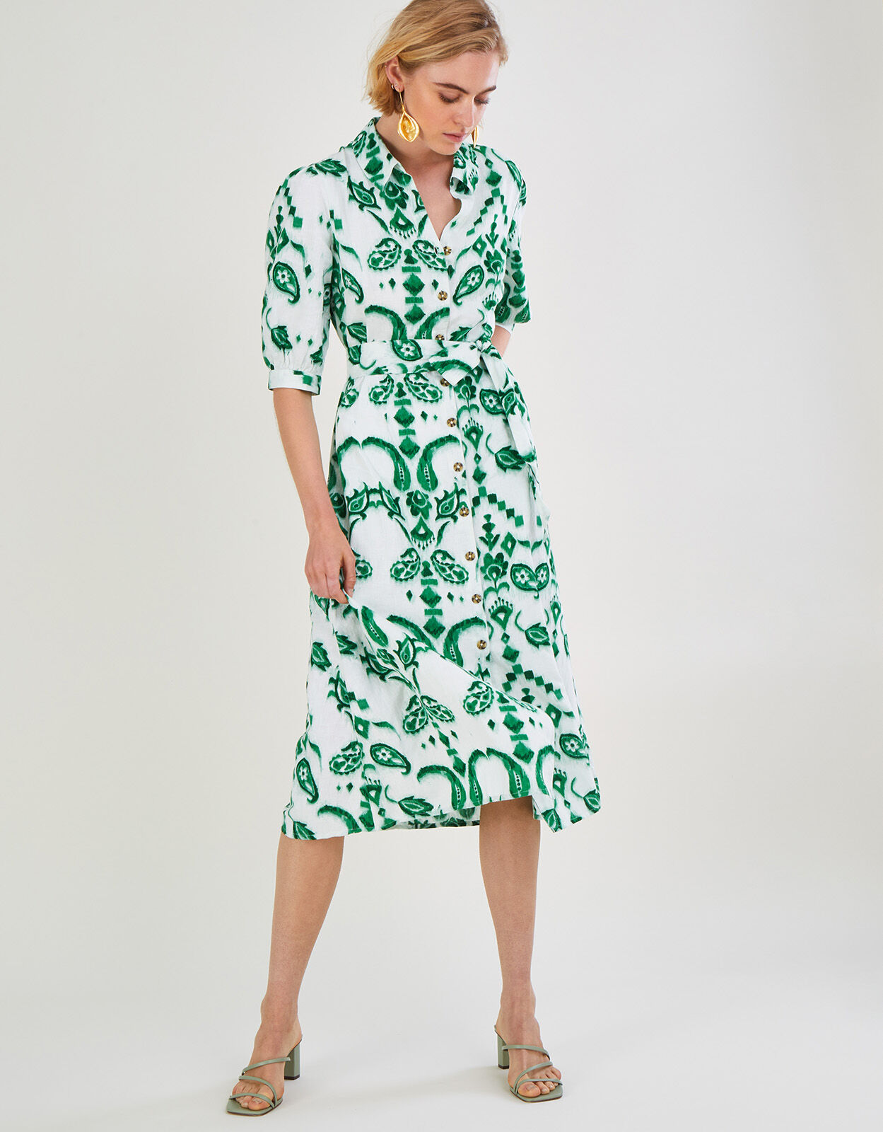Millie Ikat Shirt Dress Green | Casual 