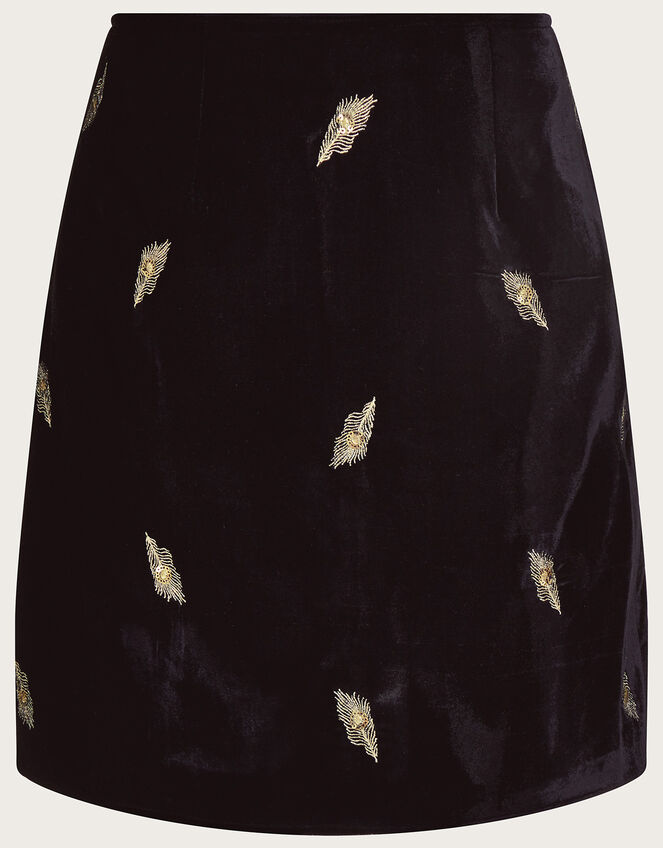 Faye Embellished Velvet Skirt, Black (BLACK), large