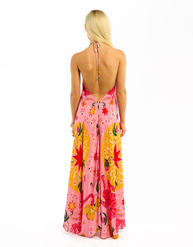 Wild Voila Tiger Print Backless Midi Dress , Pink (PINK), large