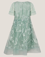 Montecarlo Floral Embroidered Party Dress, Green (SAGE), large