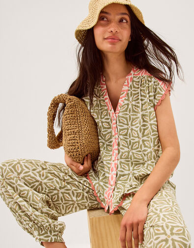 Elma Sleeveless Print Top, Green (KHAKI), large
