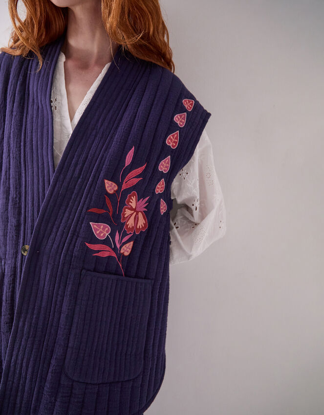 East Rayna Embroidered Quilted Gilet, Blue (NAVY), large