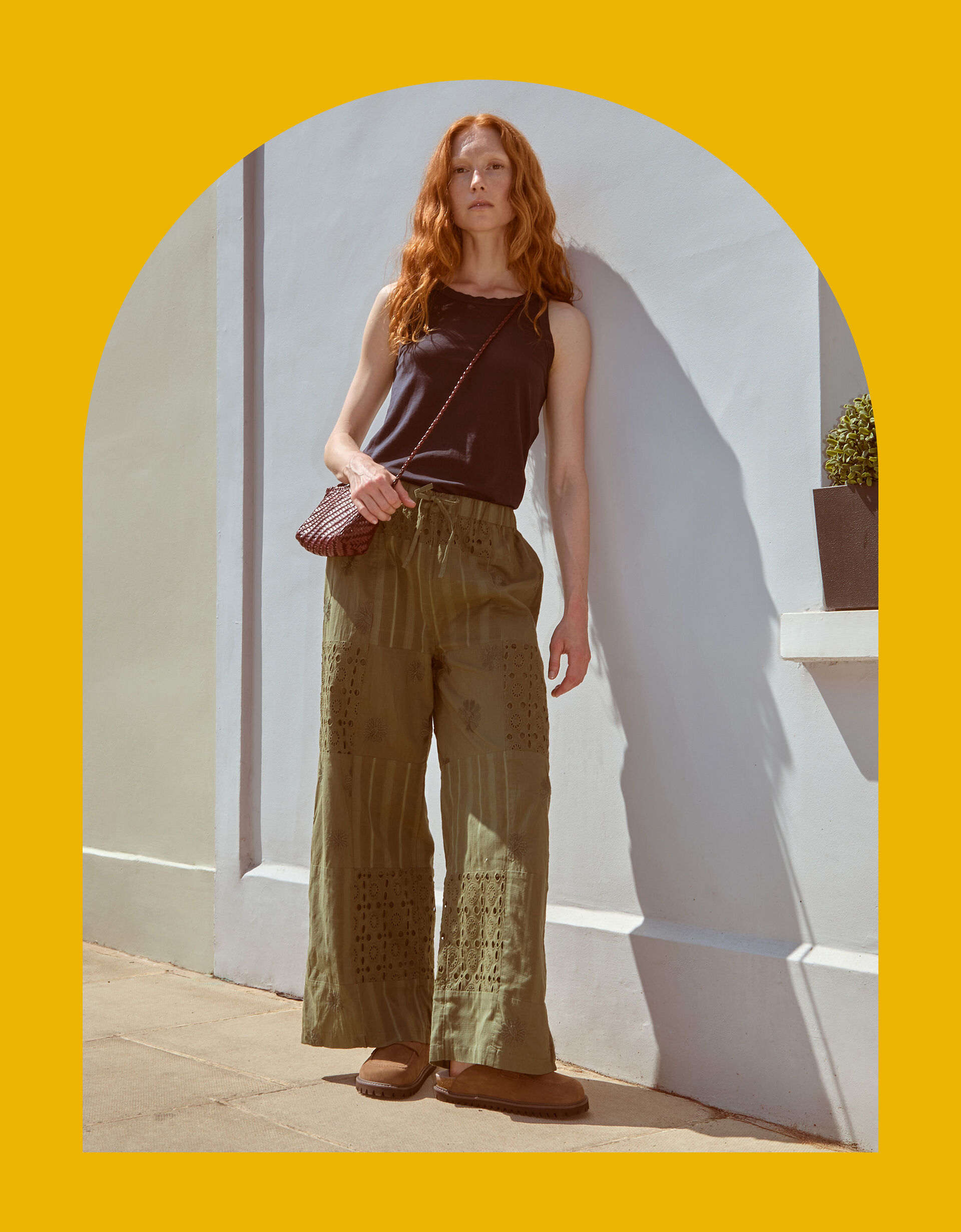 East Tasia Broderie Patchwork Trousers Green