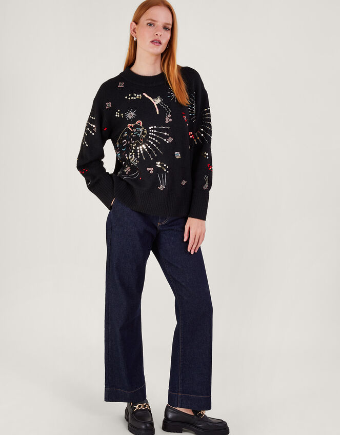 Lorna Leopard Jumper, Black (BLACK), large