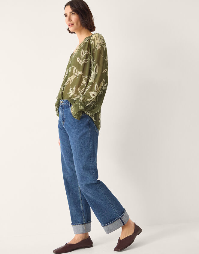 Leona Leaf Print Blouse, Green (KHAKI), large