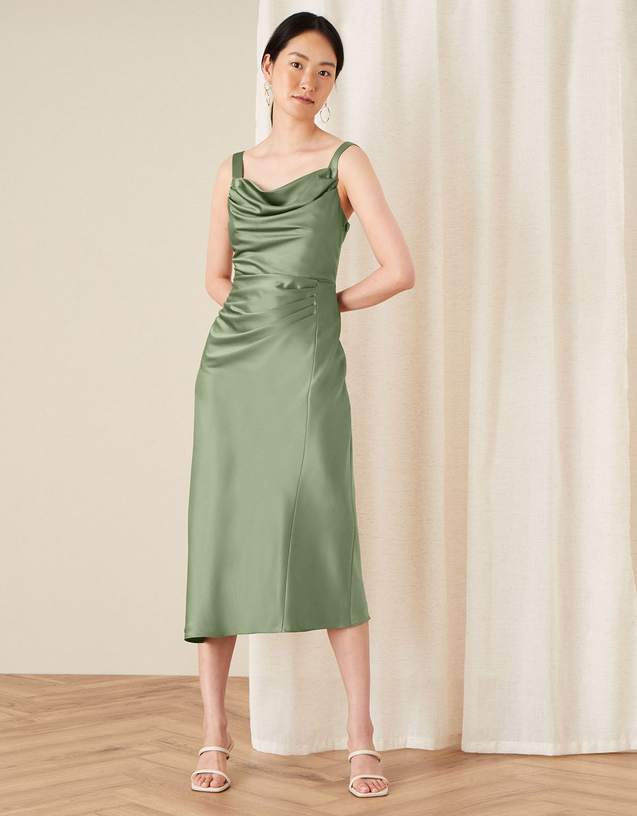 Camilla Cowl Satin Dress Green