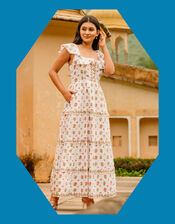 India & Mills Pandora Floral Tiered Maxi Dress, White (WHITE), large