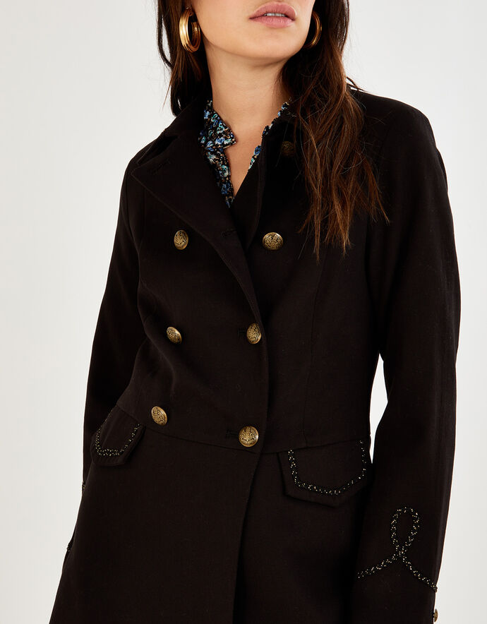 Myla Military Detail Coat Black Women's Jackets Monsoon UK.