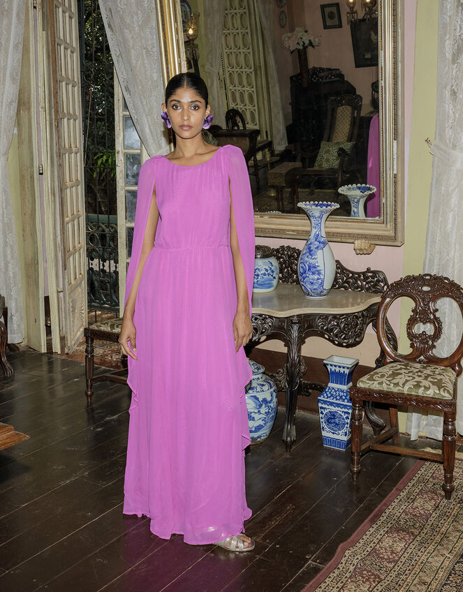 Corinne Cape Maxi Dress in Sustainable Viscose Pink | Evening Dresses |  Monsoon UK.