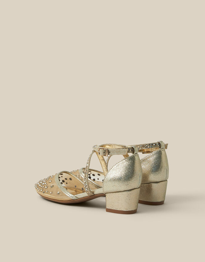 Closed-Toe Embellished Crossover Heels , Gold (GOLD), large