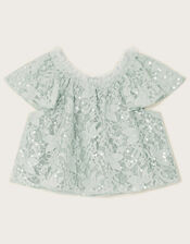 Thea Lace Sequin Top, Green (SAGE), large