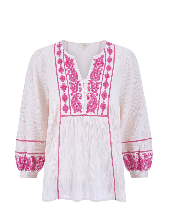 East Circe Paisley Embroidered Blouse, Pink (BLUSH), large