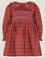 Baby Embroidered Check Dress, Brown (BROWN), large