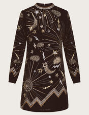 Tina Embroidered Velvet Tunic Dress, Black (BLACK), large