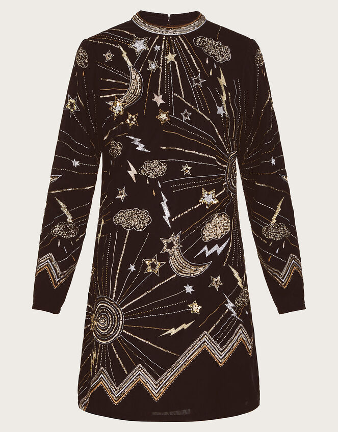 Tina Embroidered Velvet Tunic Dress, Black (BLACK), large