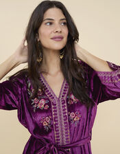 East Kora Embroidered Velvet Dress, Purple (PURPLE), large