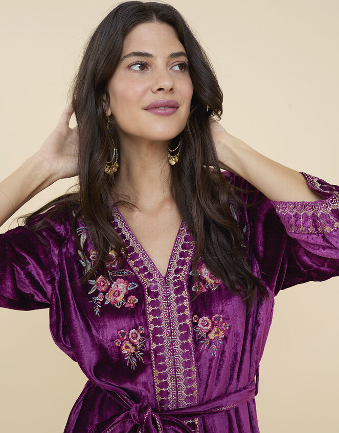 East Kora Embroidered Velvet Dress, Purple (PURPLE), large