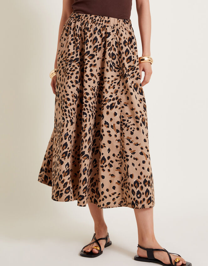 Raife Leopard Print Skirt, Natural (NATURAL), large